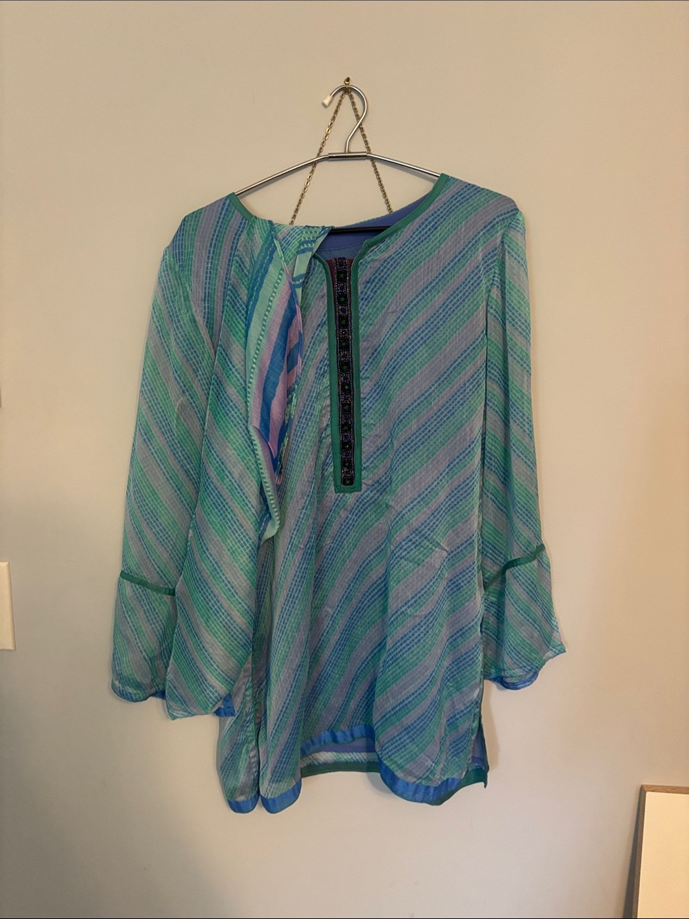 Lightweight Blue-Green Striped Women's Tunic Top